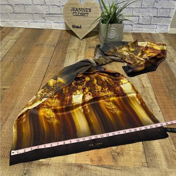 TED BAKER London Long 100% Silk Scarf Wrap Gold/black - Picture 6 of 9